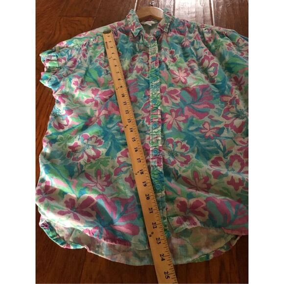 Time & Tru Women's Tropical Linen Blend Rolled Cuff Button Up Shirt SZ S - Picture 7 of 10